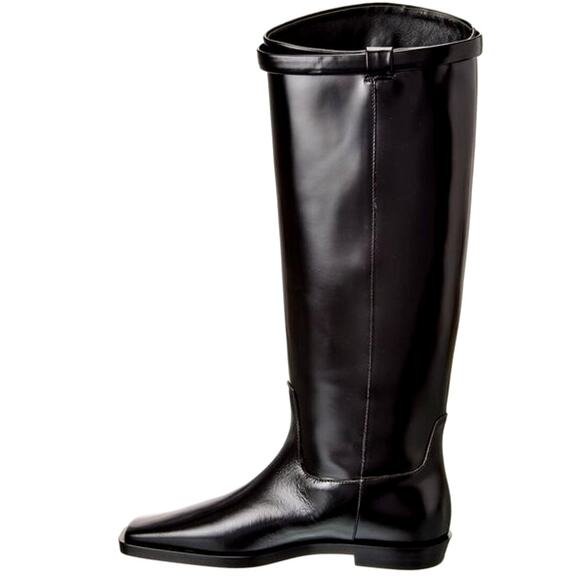 AUTHENTIC Toteme 9.5 Leather Riding Boot Square Toe Pull On Shiny Black EU40 UK7 - Picture 11 of 13